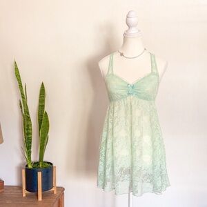 Y2K Pastel Aqua Floral Lacy Mesh Vintage Slip